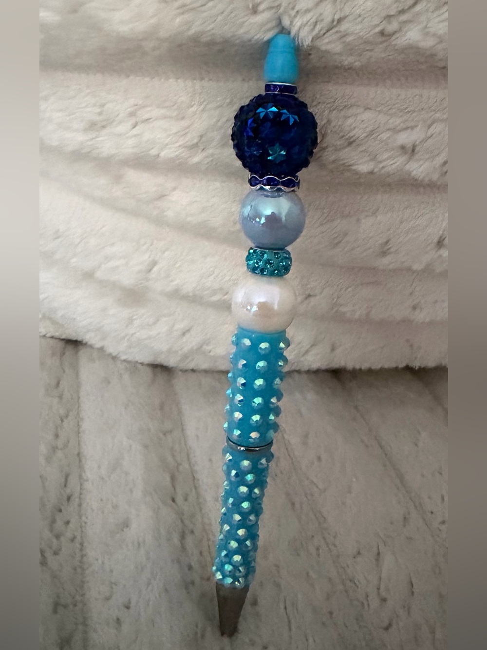 Hand Crafted Blue Beaded Bling Pen